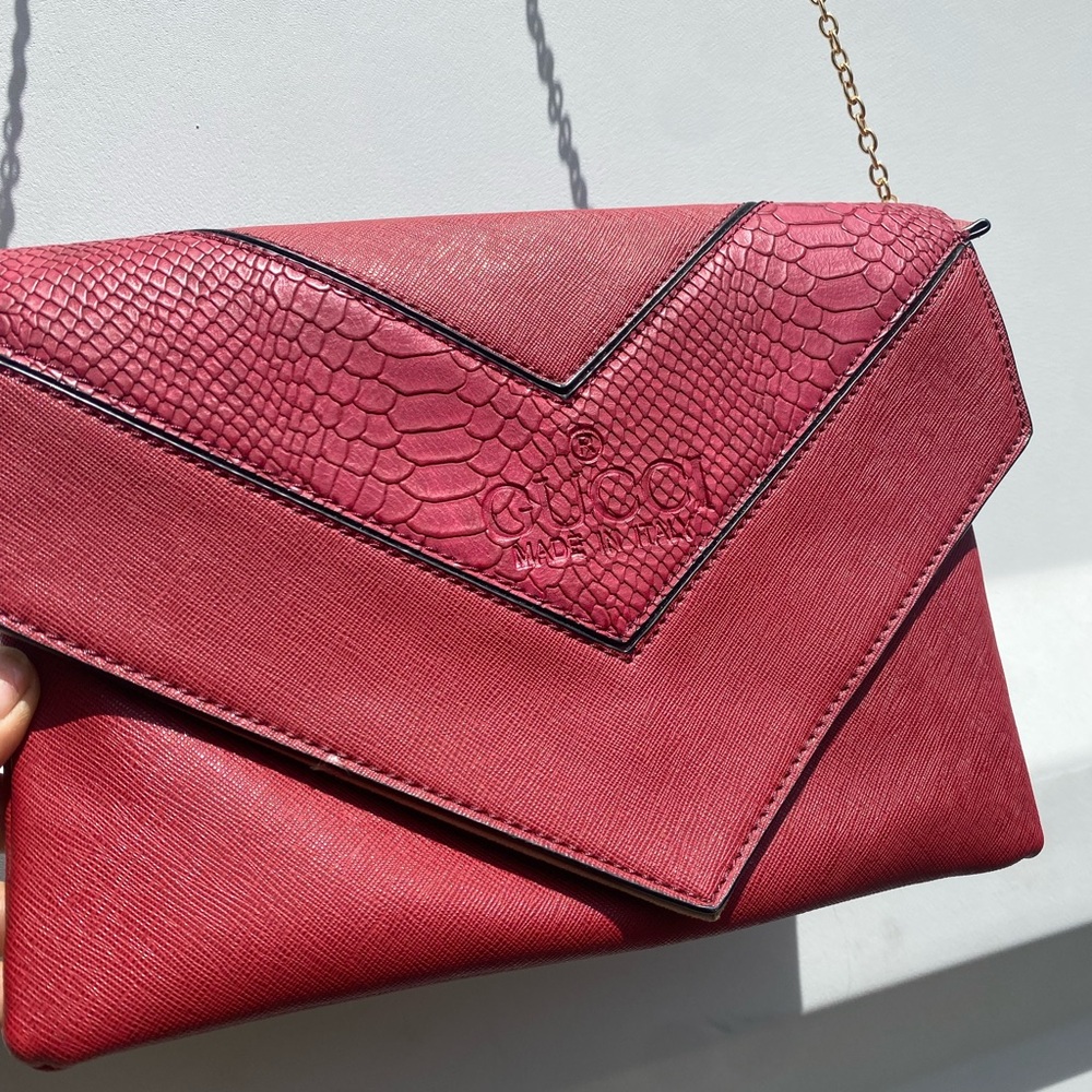 Gucci Red Chevron Clutch with Wristlet